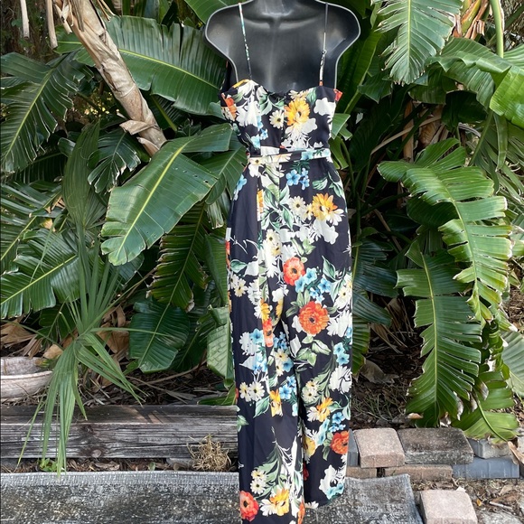 anthropologie yummy Kim dark floral wide leg jumpsuit with spaghetti straps - Picture 4 of 8